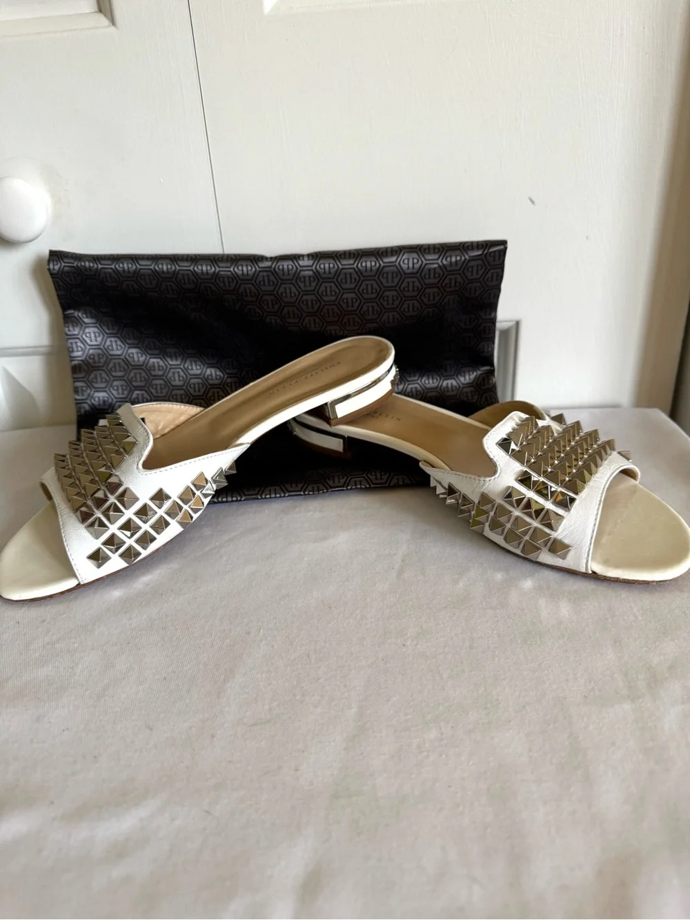 PHILIPPE PLEIN While Leather Studded Sandals 8.5 - Picture 5 of 8